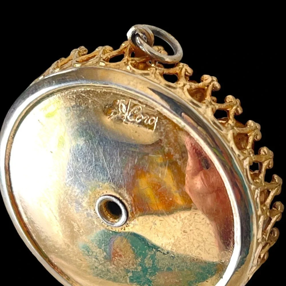 Vintage Round Signed Coro Pendant Layers of Clear Stones Gold-Tone 70s